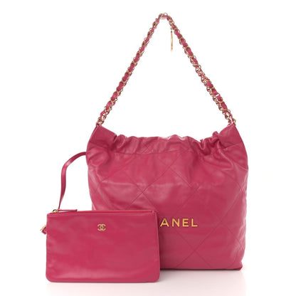 Shiny Calfskin Quilted Small Chanel 22 Fuchsia