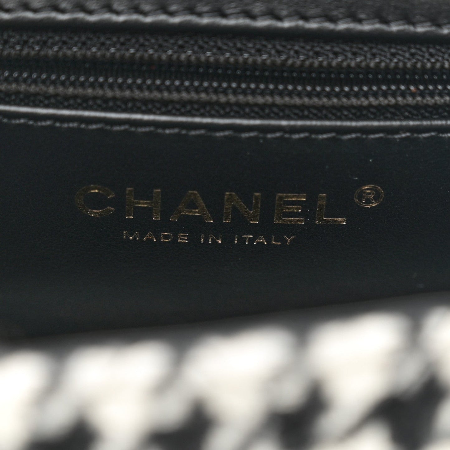 Tweed Houndstooth Quilted Nano Kelly Shopper Black White