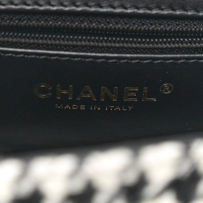 Tweed Houndstooth Quilted Nano Kelly Shopper Black White