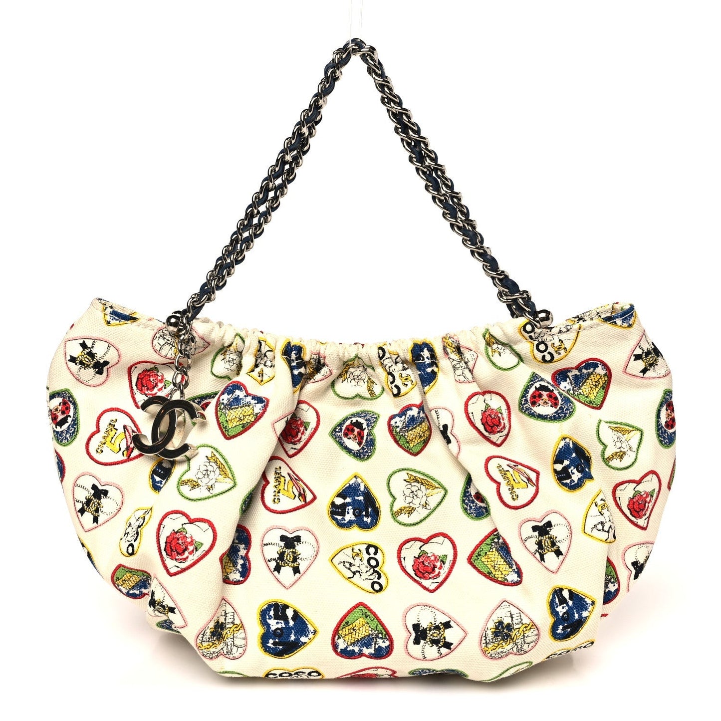 Canvas Coco Hearts Shoulder Bag White