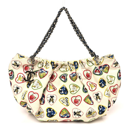 Canvas Coco Hearts Shoulder Bag White