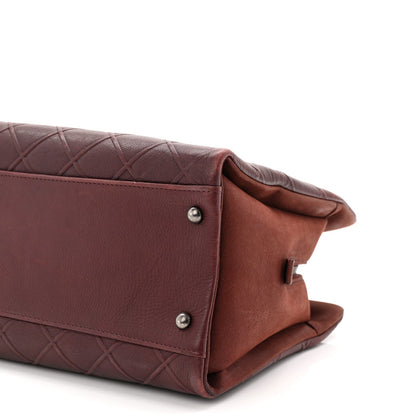 Calfskin Diamond Embossed Large CC Zip Shopping Tote Burgundy