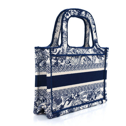 Canvas Embroidered Mini Toile De Jouy Book Tote  Blue
