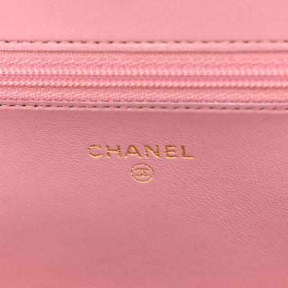 Metallic Lambskin Quilted Boy Wallet On Chain WOC Pink