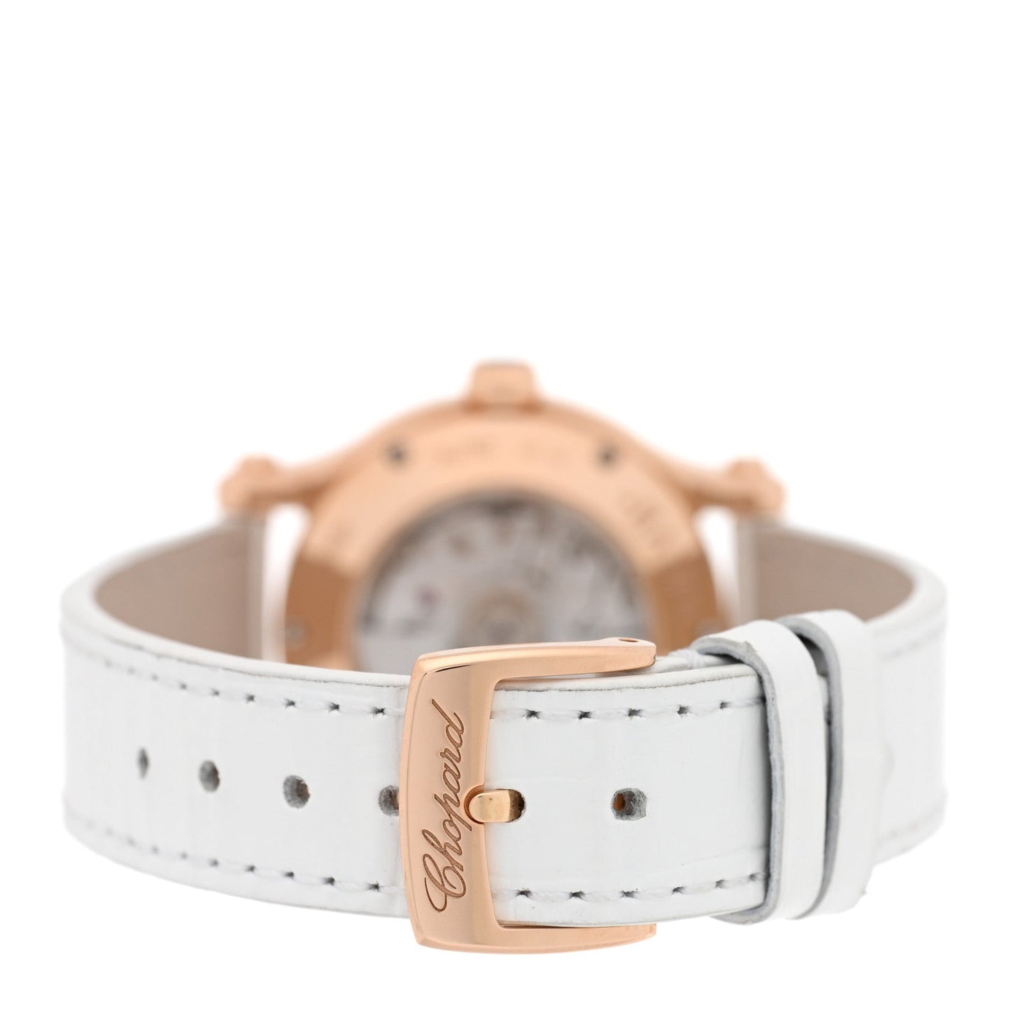 18K Rose Gold Alligator 5 Diamond 30mm Happy Sport Automatic Watch White