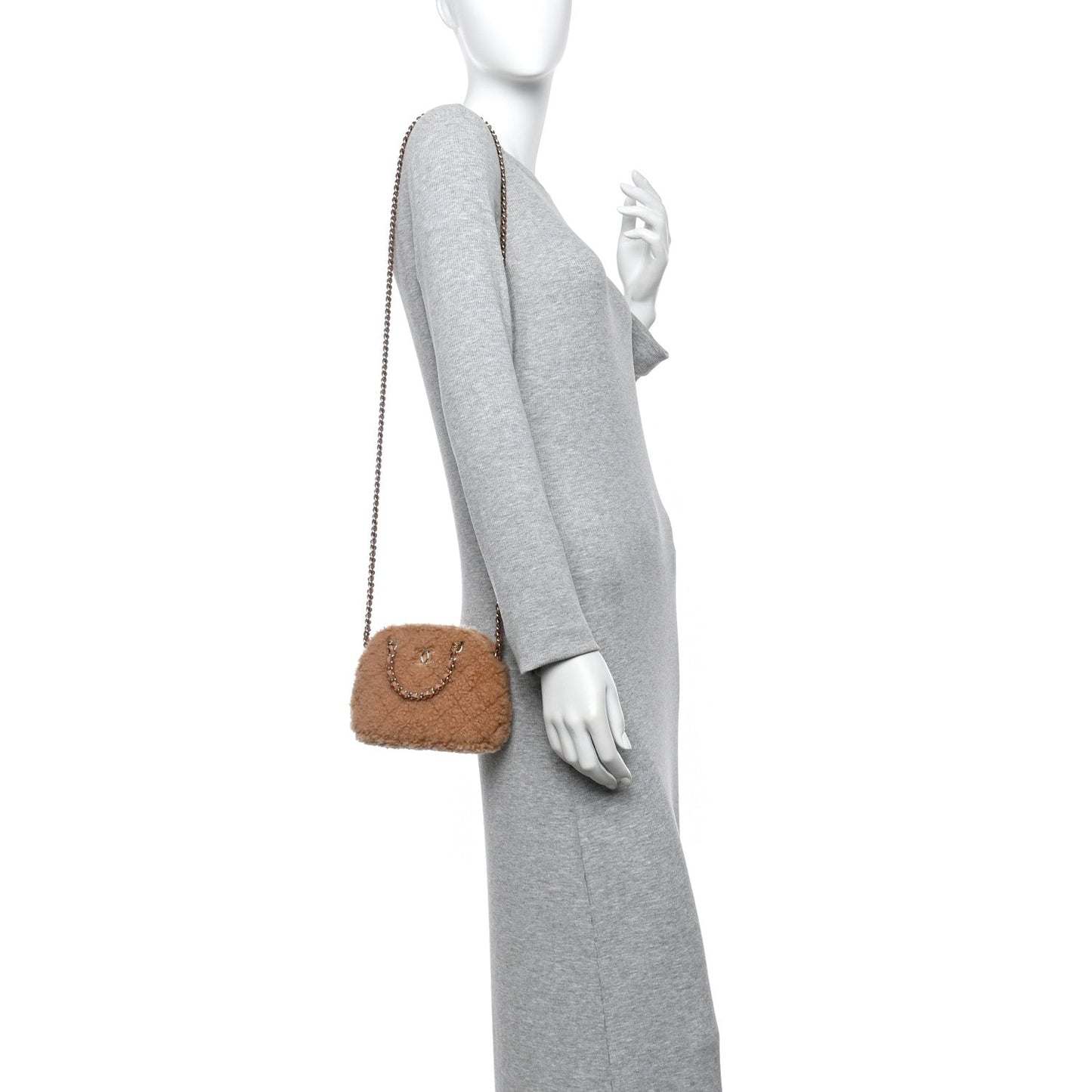 Shearling Quilted Shiny Coco Clutch With Chain Dark Beige