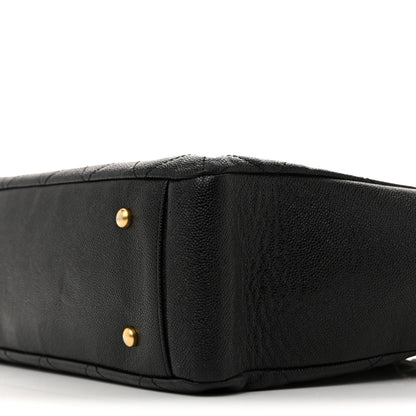 Caviar Quilted Small Trapezoid Chain Shopping Tote Black