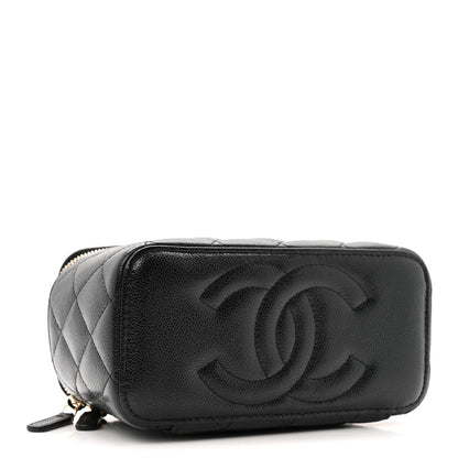 Caviar Quilted Small Vanity Case With Chain Black