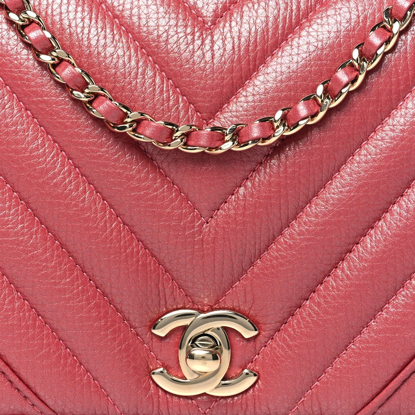 Calfskin Chevron Quilted Mini Statement Flap Pink