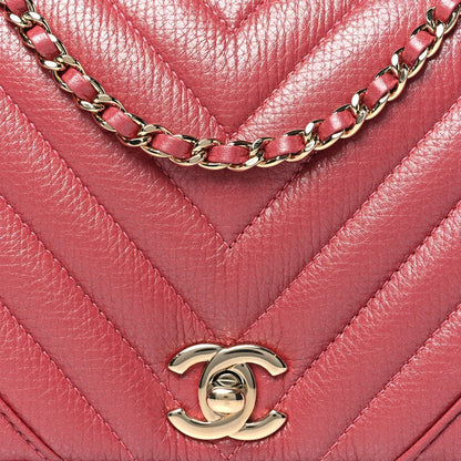Calfskin Chevron Quilted Mini Statement Flap Pink