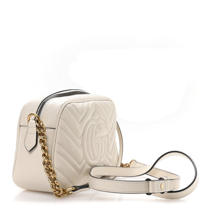 Calfskin Matelasse Small GG Marmont Chain Shoulder Bag White