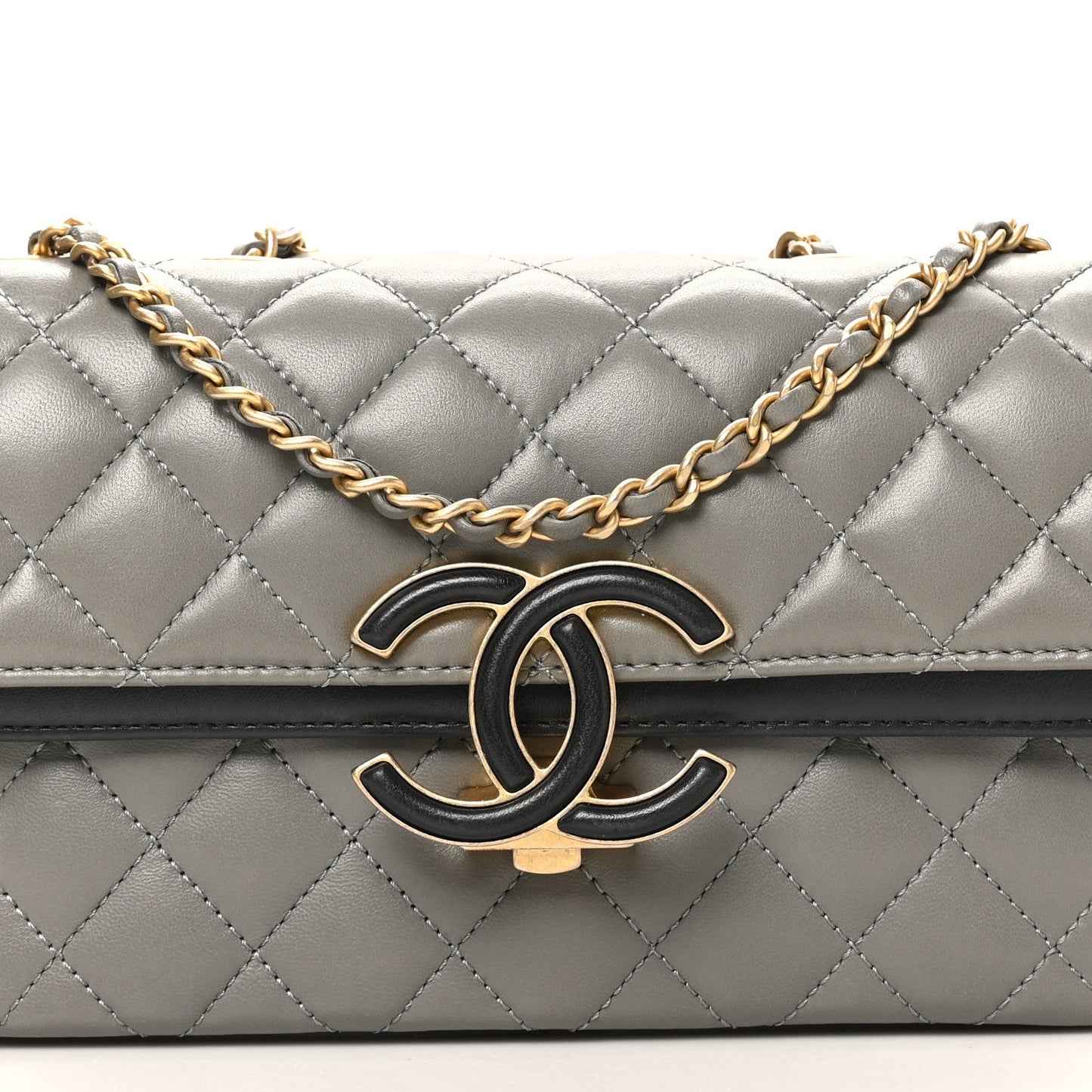 Lambskin Quilted Small CC Chic Flap Grey Dark Navy