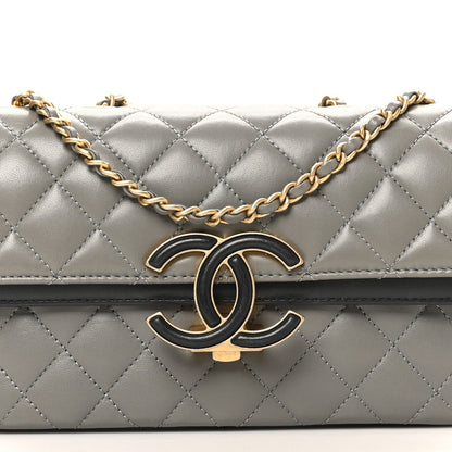 Lambskin Quilted Small CC Chic Flap Grey Dark Navy