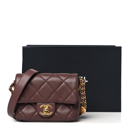Caviar Quilted Mini Twist Your Buttons Flap Burgundy