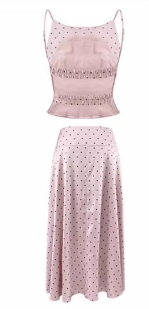 A complete set of backless polka dot suspender top and skirt, salty and mature two-piece suit new style R0445
