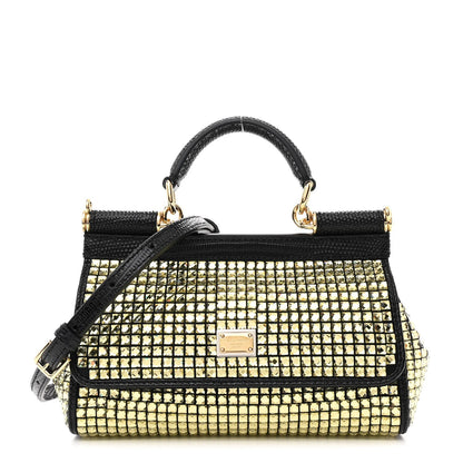 Stampa Iguana Embossed Crystal Small Miss Sicily Satchel Gold