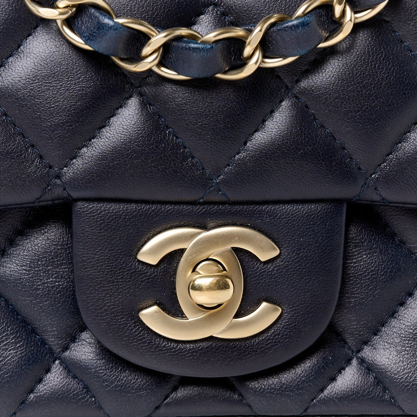 Lambskin Quilted Mini Square Flap Navy