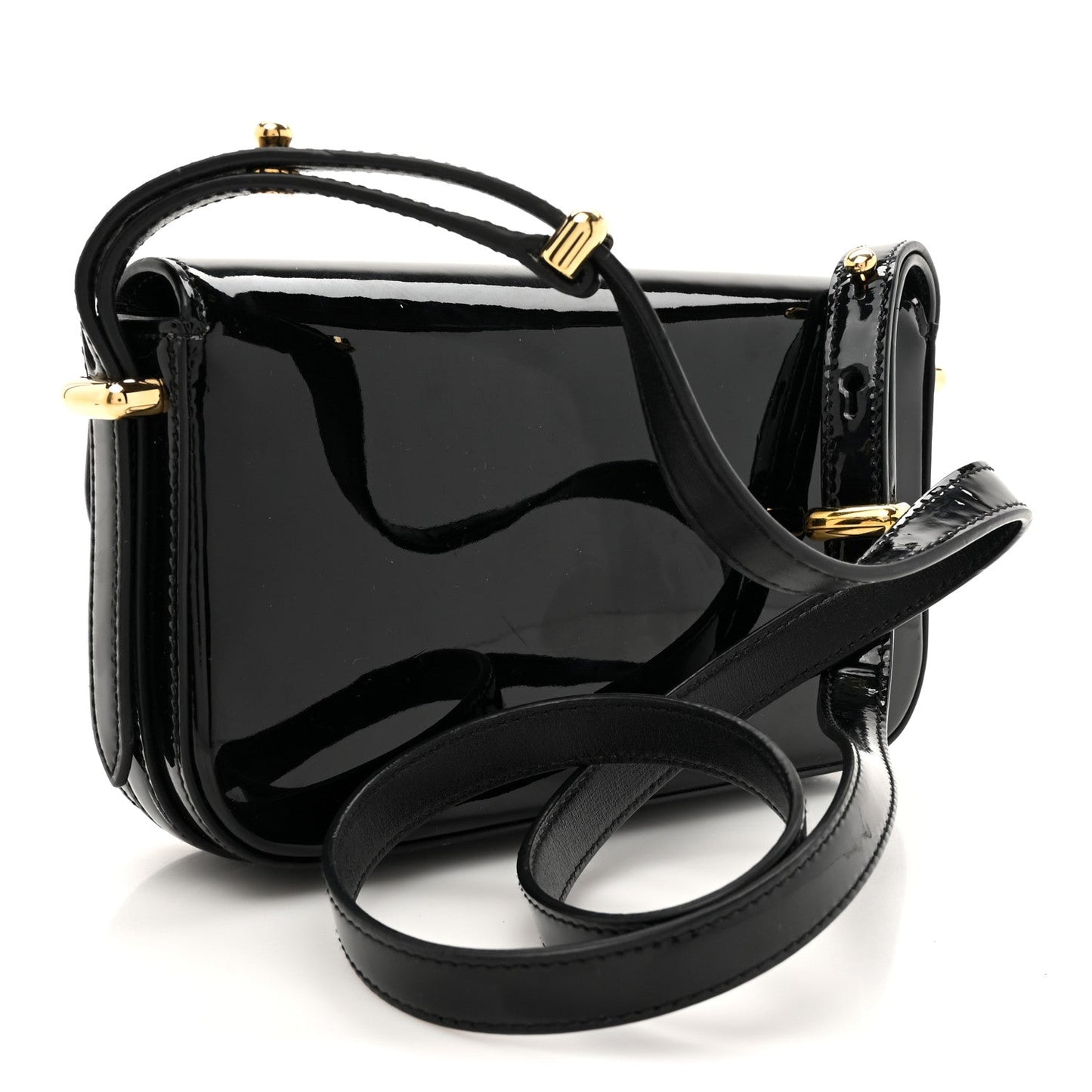 Vernice Metal Triangle Logo Flap Shoulder Bag Black