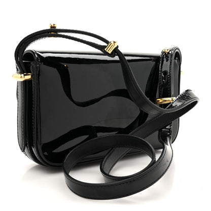 Vernice Metal Triangle Logo Flap Shoulder Bag Black