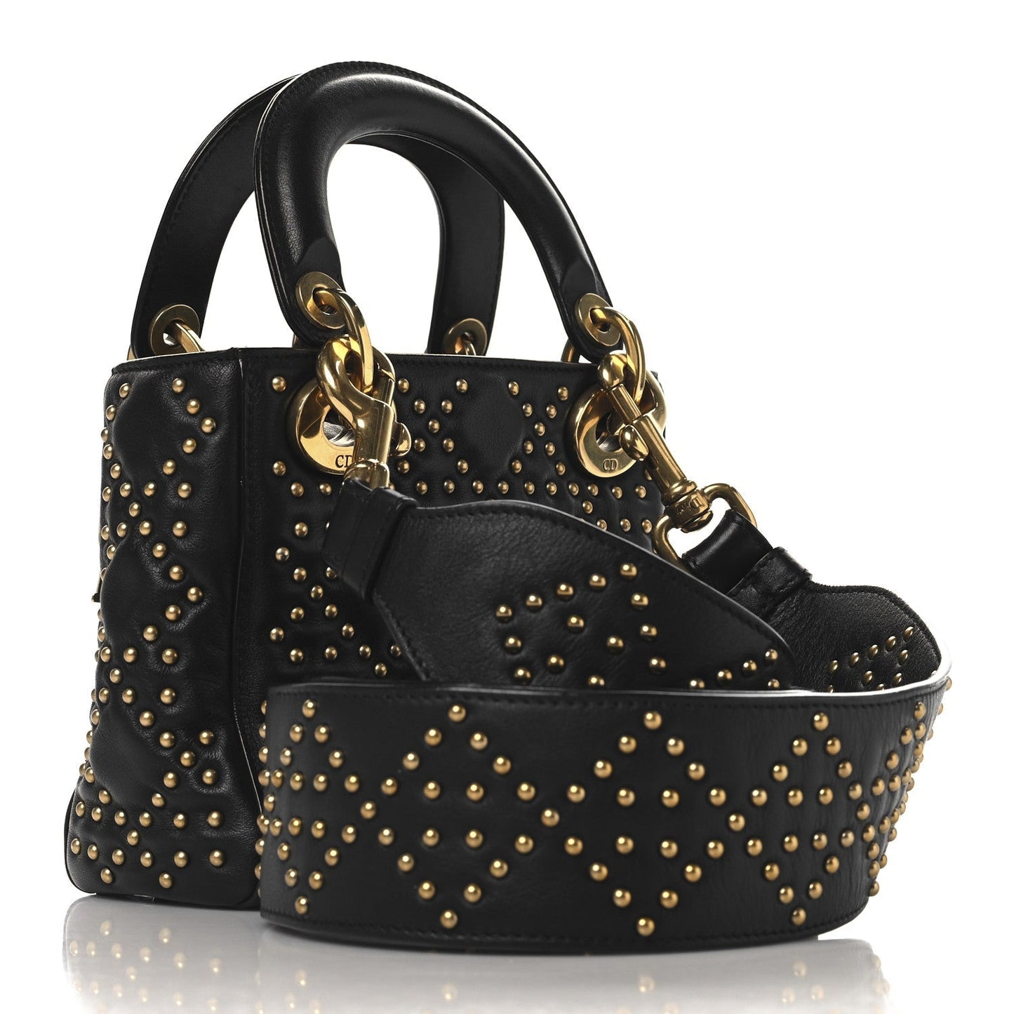 Lambskin Studded Mini Supple Lady Dior Black