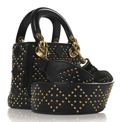 Lambskin Studded Mini Supple Lady Dior Black