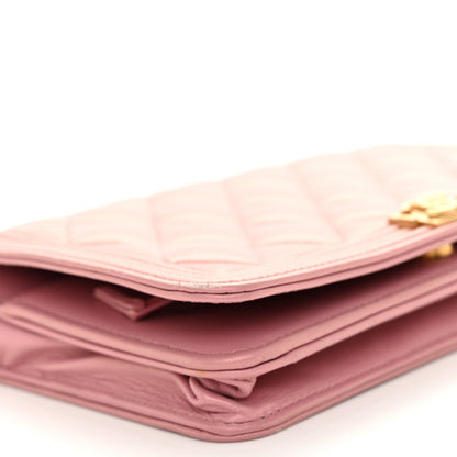 Metallic Lambskin Quilted Boy Wallet On Chain WOC Pink