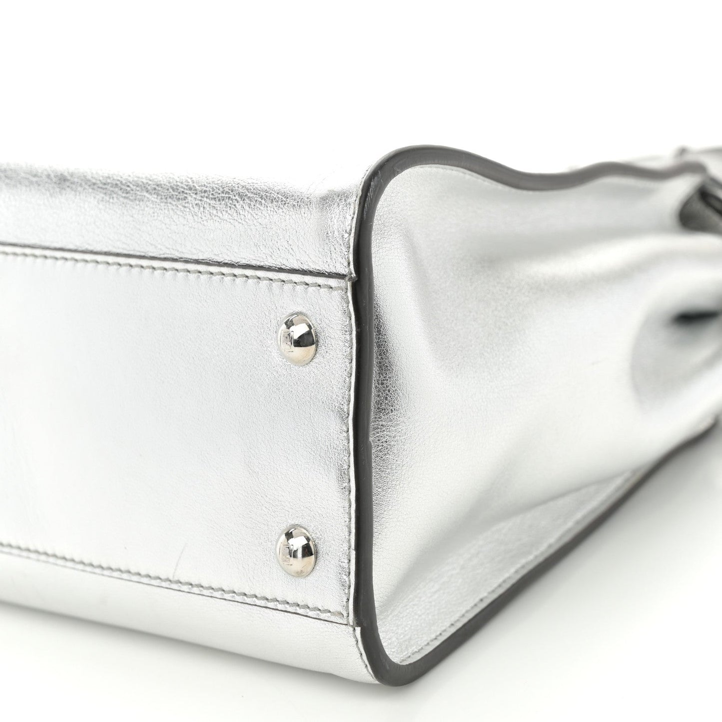 Vitello Catalan Mirror Medium Peekaboo Iconic Satchel Argento