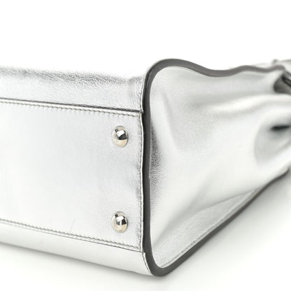 Vitello Catalan Mirror Medium Peekaboo Iconic Satchel Argento
