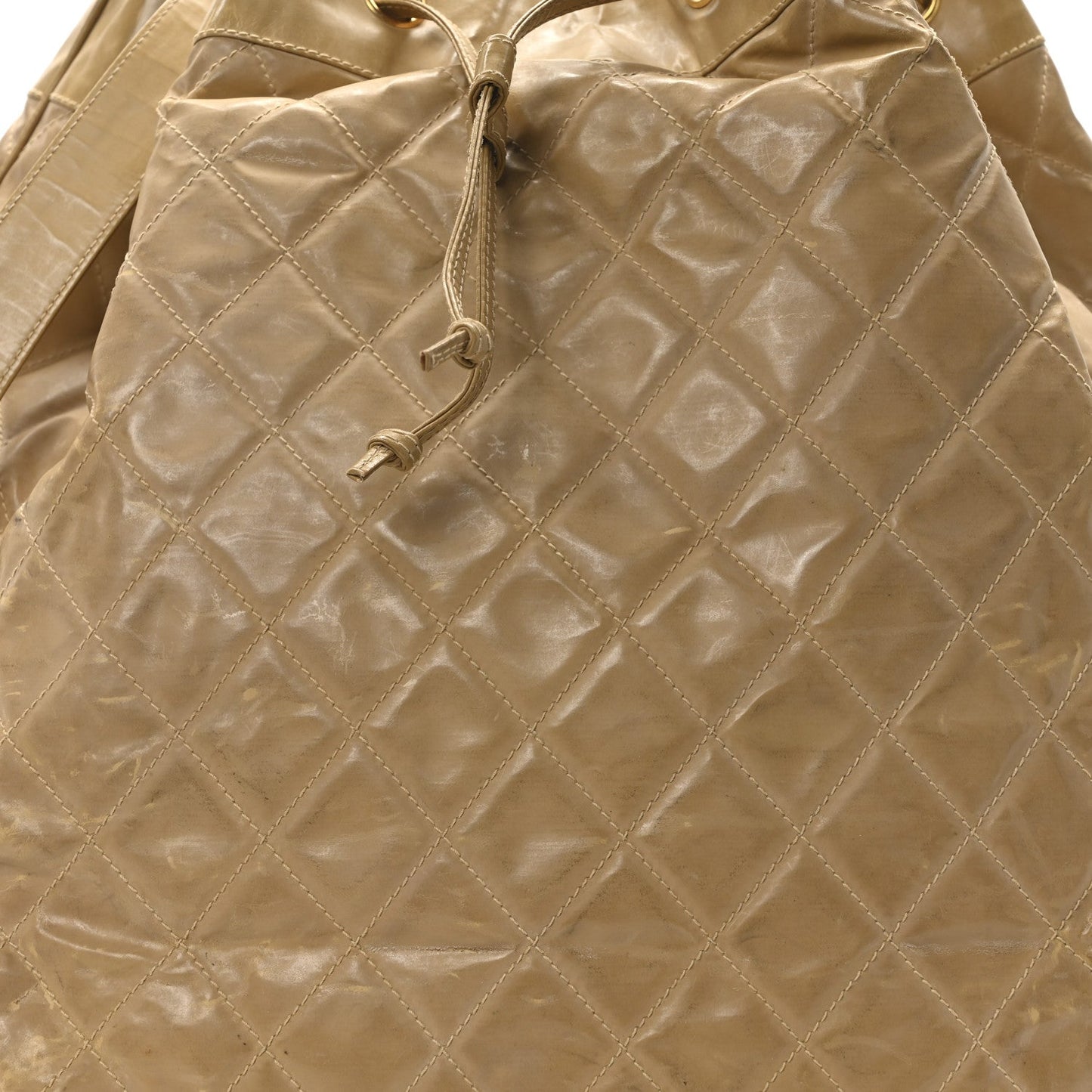 Vinyl Stitched XL Bucket Bag Beige