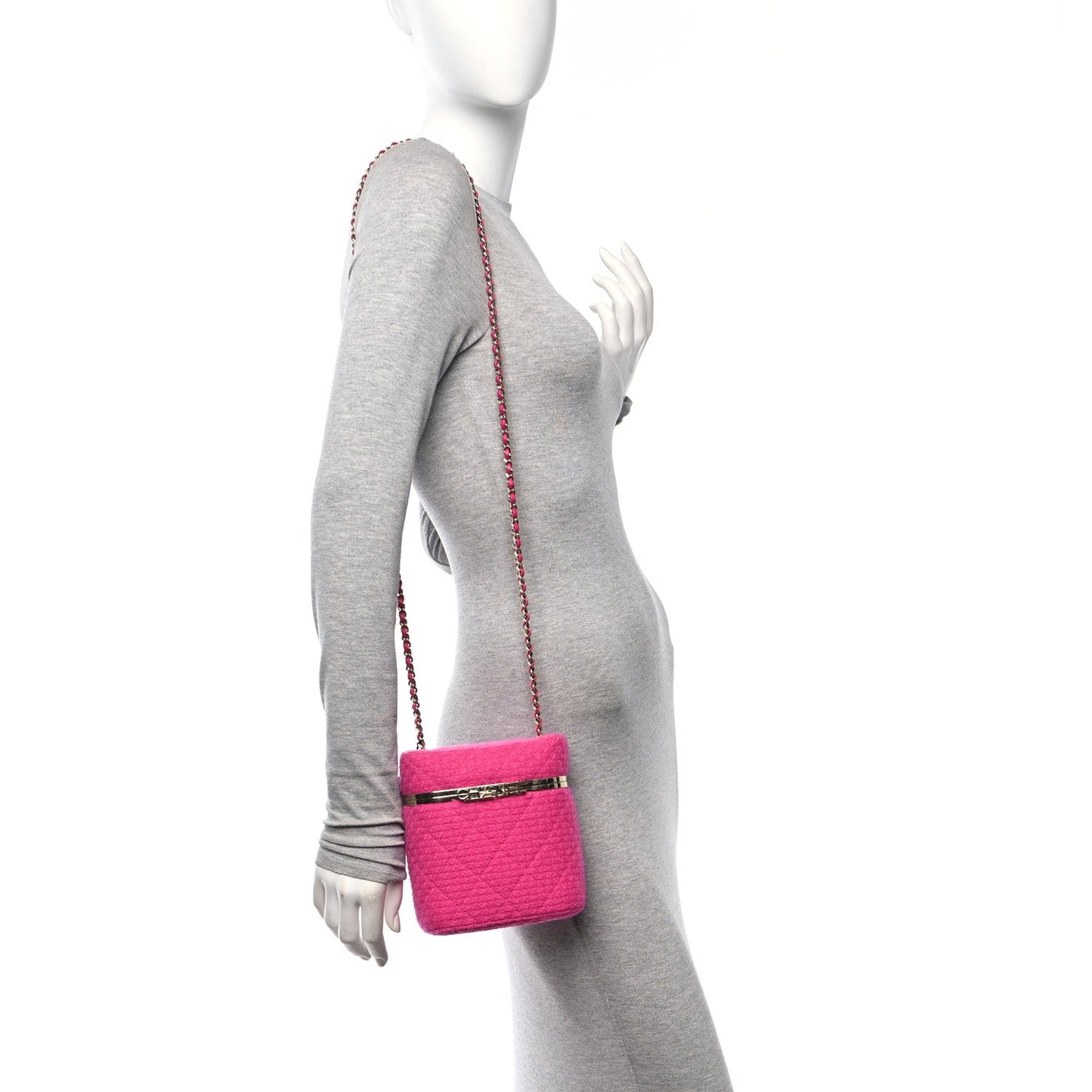 Tweed Quilted Small Vanity Case Fuchsia