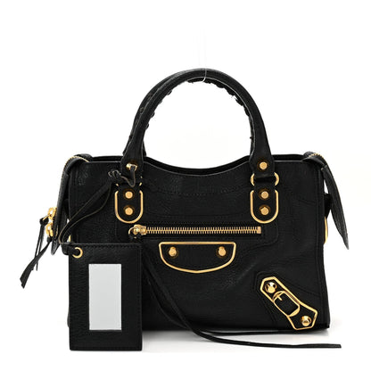 Chevre Gold Metallic Edge Hardware Mini City Black