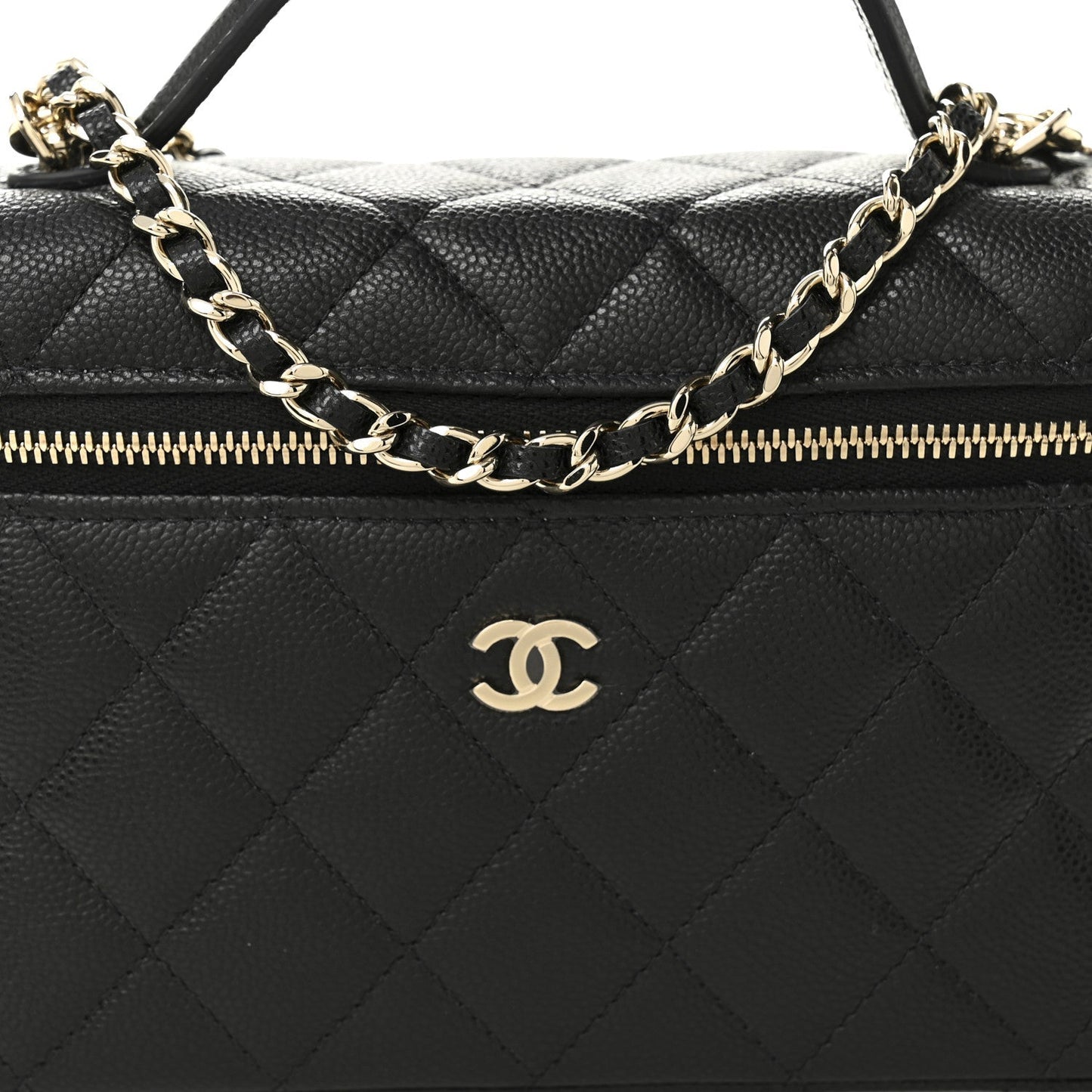 Caviar Quilted Top Handle Slim Vanity With Chain Black