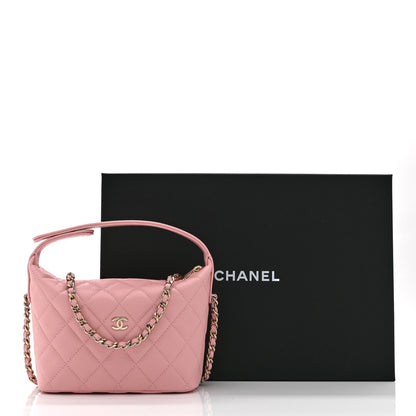 Caviar Quilted Hobo Clutch With Chain Pink