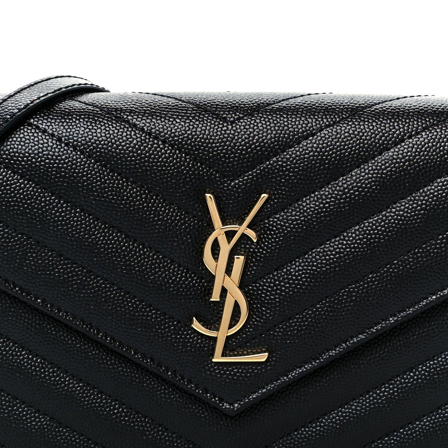 Grain De Poudre Matelasse Chevron Monogram Envelope Chain Wallet Black