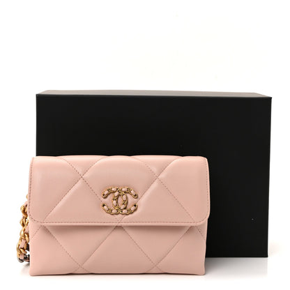 Lambskin Quilted Chanel 19 Flap Clutch Light Pink