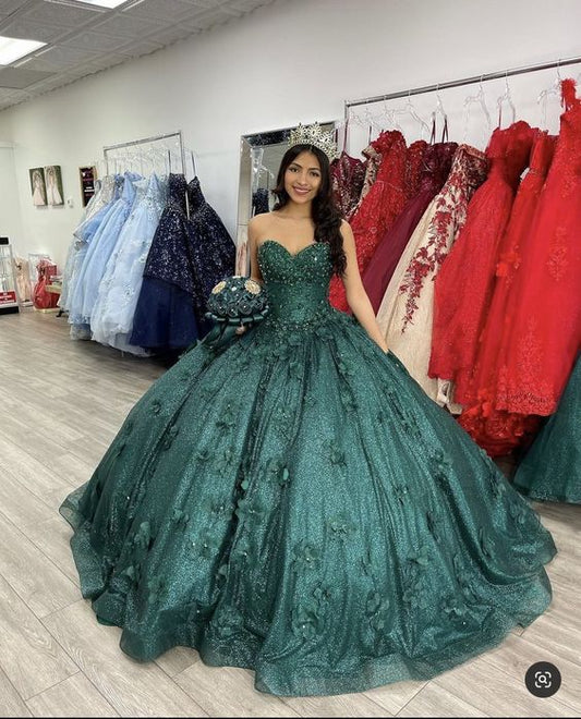 Green Ball Gown Long prom dresses evening party dress