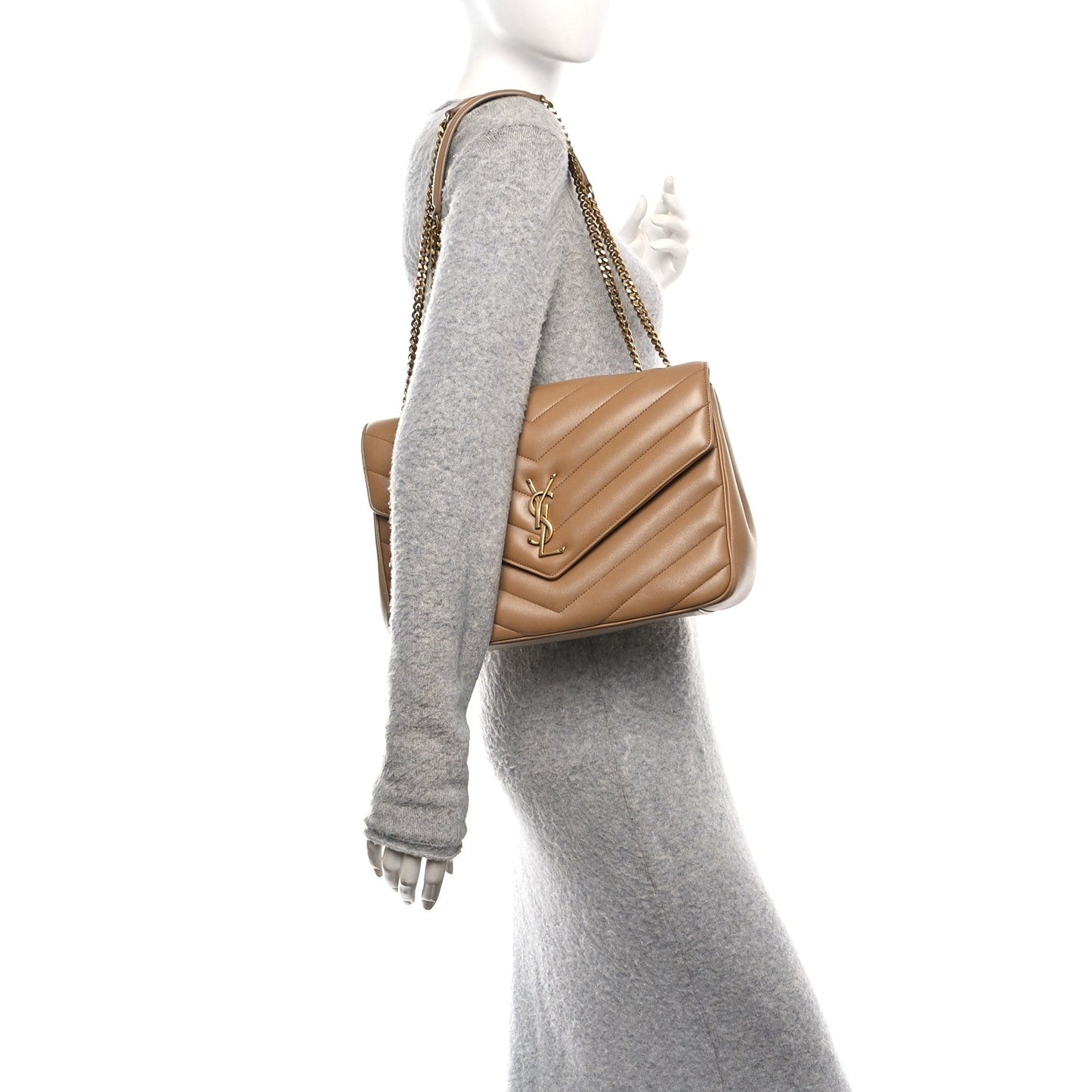 Lambskin Chevron Quilted Large Loulou Natural Tan