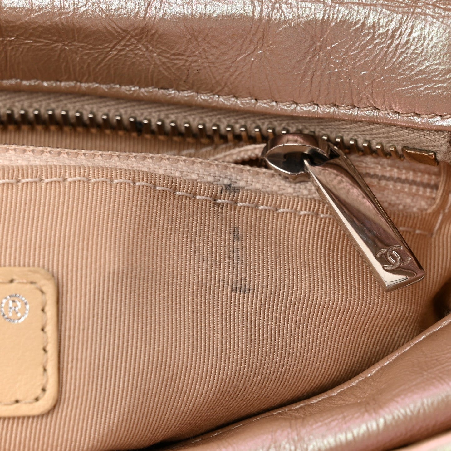 Iridescent Aged Calfskin Quilted Small Gabrielle Hobo Light Pink