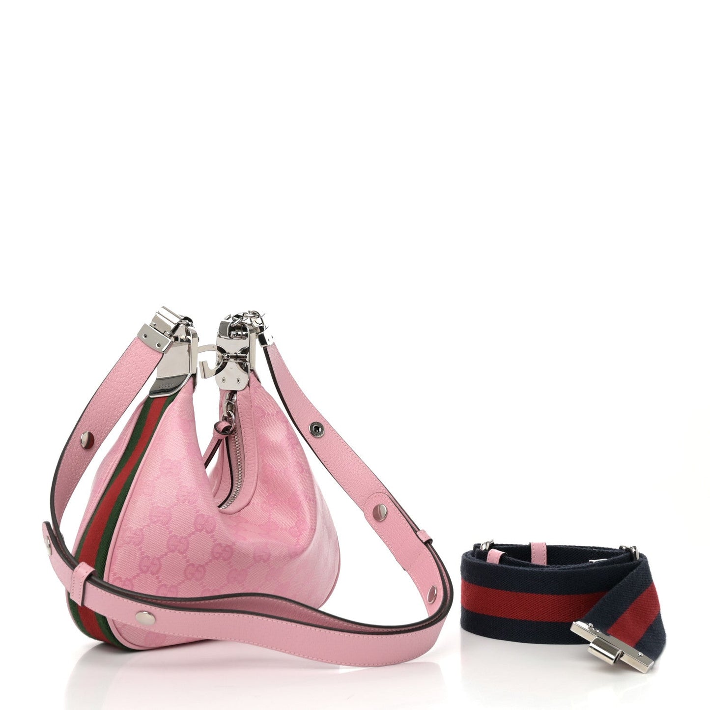 GG Crystal Coated Canvas Monogram Web Small Attache Shoulder Bag Pink