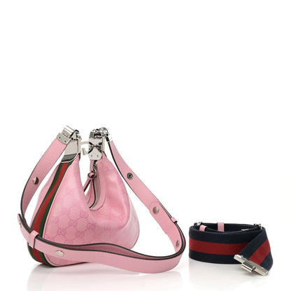 GG Crystal Coated Canvas Monogram Web Small Attache Shoulder Bag Pink