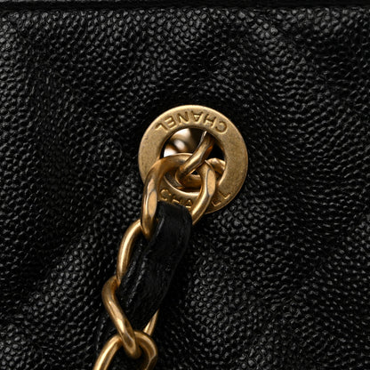 Caviar Quilted Small Trapezoid Chain Shopping Tote Black
