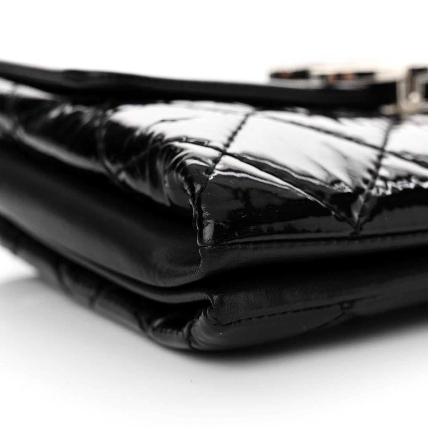 Patent Quilted Hamptons Flap Bag Black