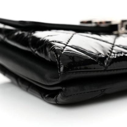Patent Quilted Hamptons Flap Bag Black