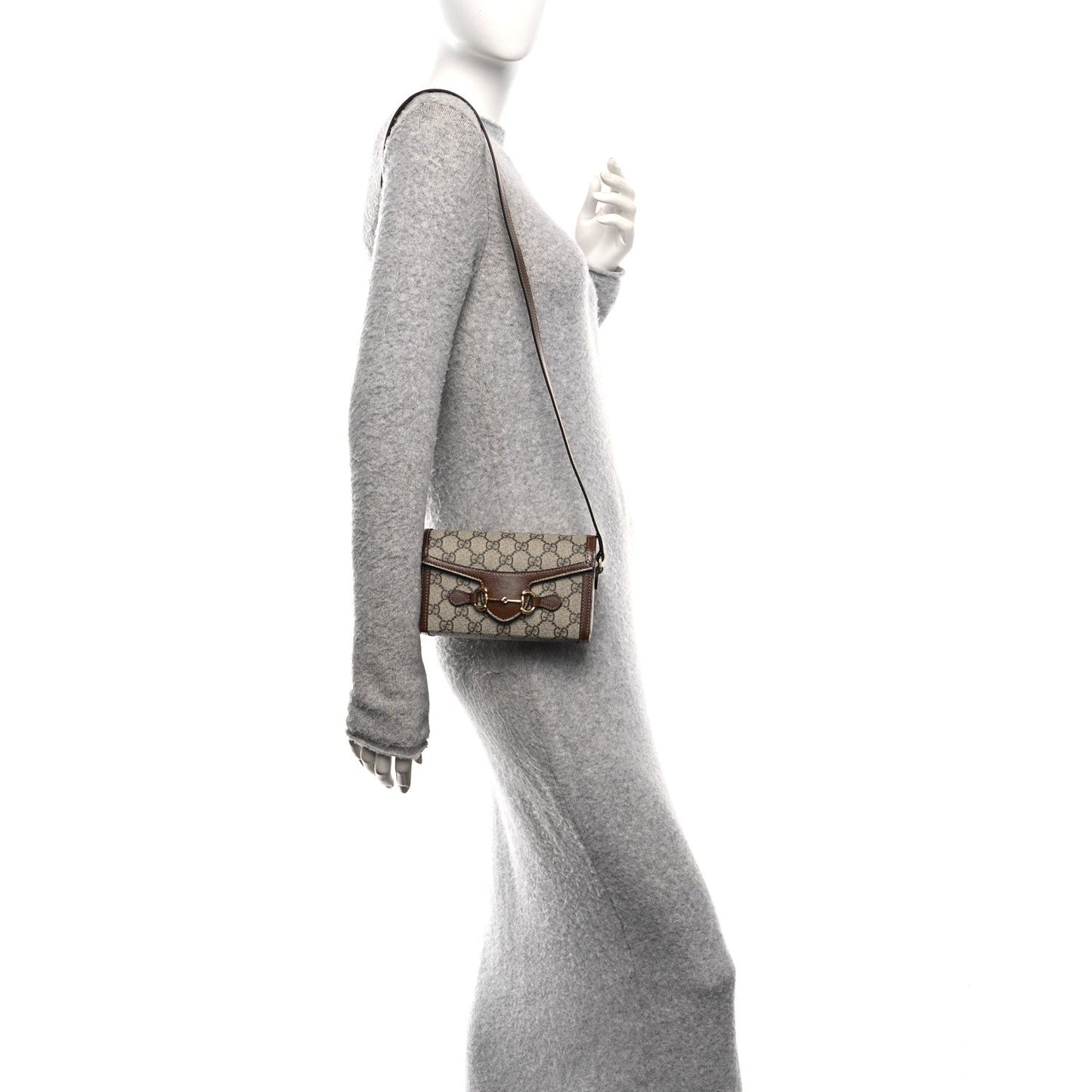 GG Supreme Monogram Mini Horsebit 1955 Shoulder Bag Beige Brown Sugar