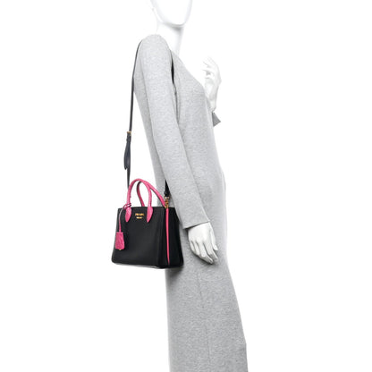 Saffiano Cuir Crocodile Mini Double Bag Black Magenta