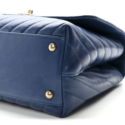 Aged Calfskin Chevron Quilted Small Coco Handle Flap Blue