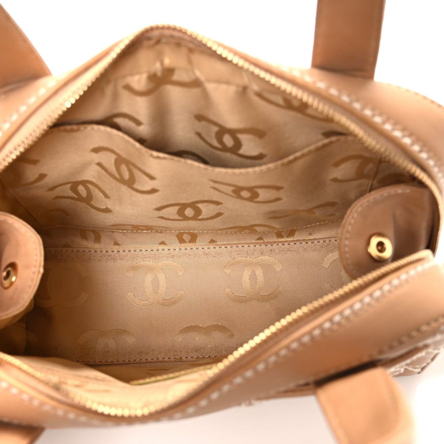 Calfskin Wild Stitch Small Vertical Top Handle Bag Beige