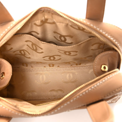 Calfskin Wild Stitch Small Vertical Top Handle Bag Beige