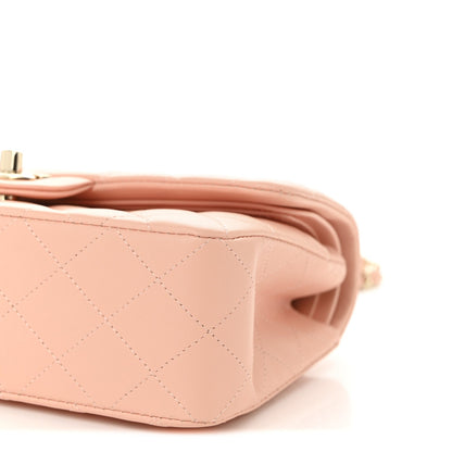 Lambskin Quilted Small Double Flap Light Pink