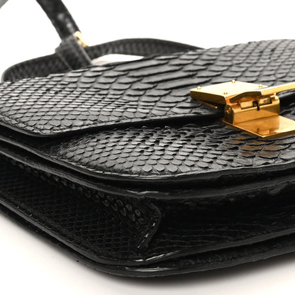 Snakeskin Medium Classic Box Flap Bag Black